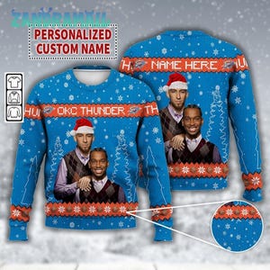 Custom Shai Gilgeous Chet Holmgren OKC Thunder Basketball Ugly Christmas Sweater, Thunder Bros, Basketball Christmas Gifts Shirt