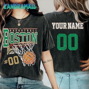 Personalized Boston Basketball Shirt, Retro Style 90s Shirt, Custom Name And Number, Gift For Basketball Fans On Game Day
