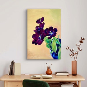 Purple Tulip Flower Painting - Original Canvas Art Print - Floral Wall Decor - Vibrant Home Art - Beautiful Tulip Artwork