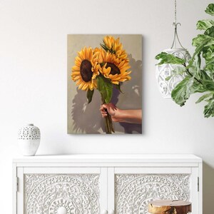 Sunflower Oil Painting Original Floral Wall Art Giclée Print Bright & Colorful Home Decor