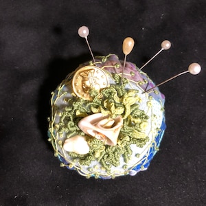 Kit for &quot;Under The Sea&quot; Pincushion...Crazy Quilted Pincushion Kit...Nautical Theme ...Pincushion Kit