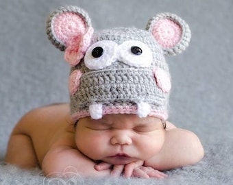 Gehäkelte Nilpferd Babymütze... Foto Baby Mütze... häkeln Babymütze... entzückenden Flusspferd-Baby-Foto-Stütze