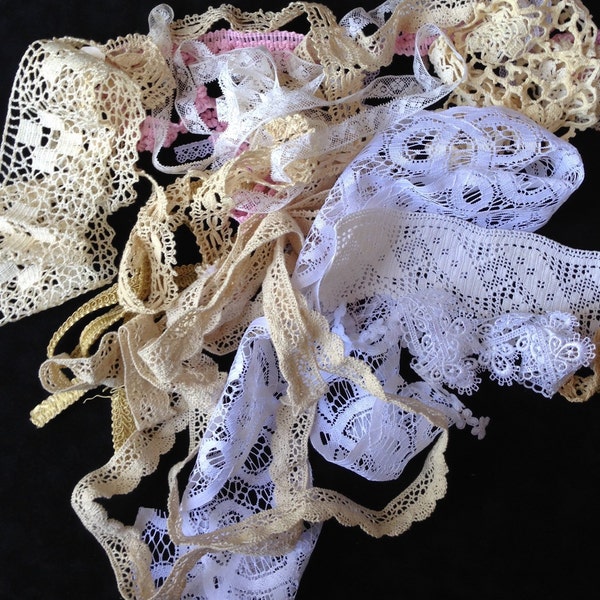 Lace and Trim Grab Bag...vintage and machine lace...15 yards...lace trim…motifs….great deal