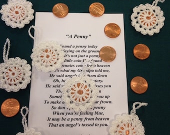 Lucky Penny, Baby Ornament, häkeln Geburtspenny, gehäkelte Engel Penny, häkeln Glückspfennig