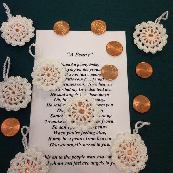 Lucky Penny, Baby ornament, Crochet Birth Penny, Crochet Angel Penny, Crochet Lucky Penny