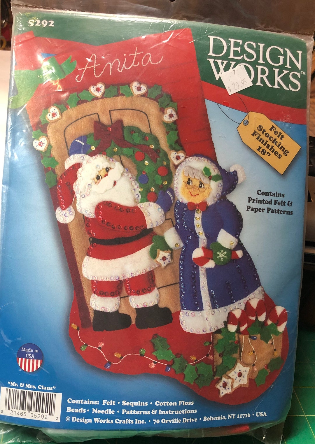 Janlynn Decorating the Claus Felt and Sequin Stocking Kit, 18in Long, 2004,  Christmas Stocking to Personalize 