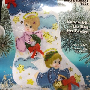 Kit voor kindervilt kous kit... Kerst vilt kous... Angel Boy en Meisje... Uitstekende Uitrusting