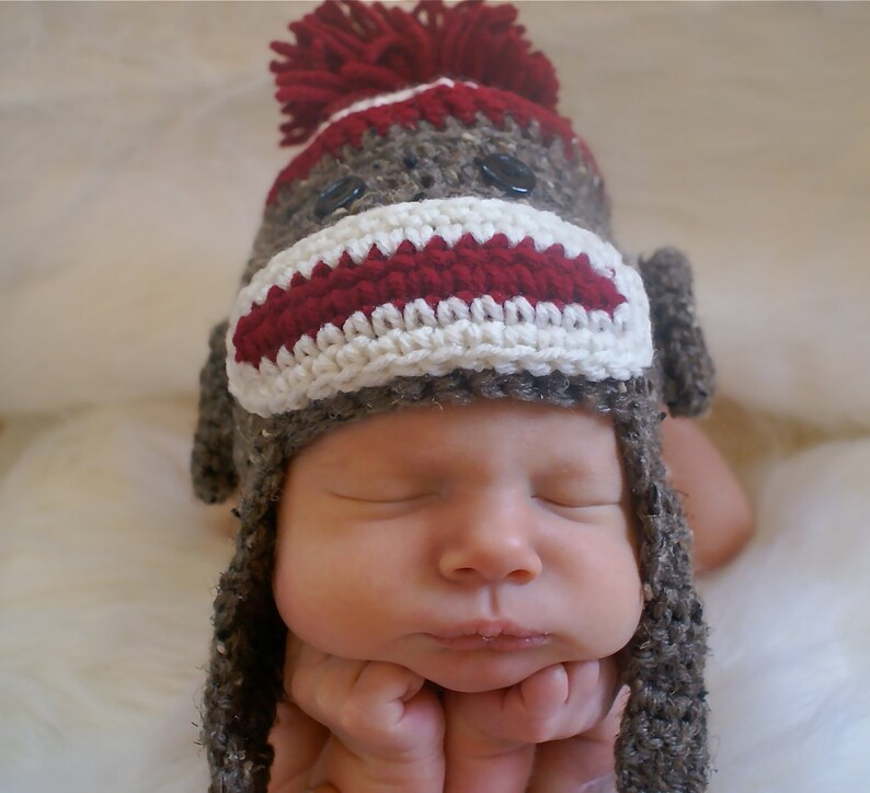Sock Monkey Baby Hat..crochet Sock Monkey Newborn Hat..newborn Etsy