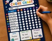 Space Chore Chart Printable, Kids Daily Responsibility Tracker, Rocket Theme (PDF)