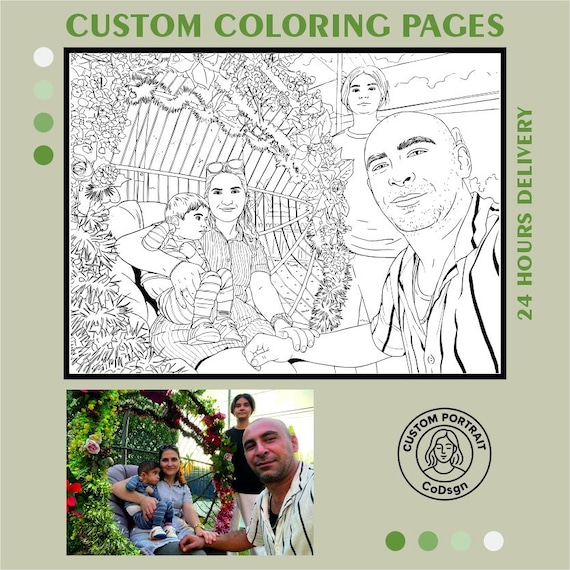 Custom Coloring Page from Photo – Personalized Line Art Portrait – Digital Download Printable Coloring Sheet