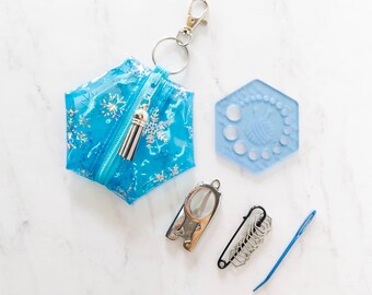 Hexagon Knitting Kits - Christmas - Jelly Snowflakes - gift for knitter, needle gauge, knitting accessories, stocking stuffer