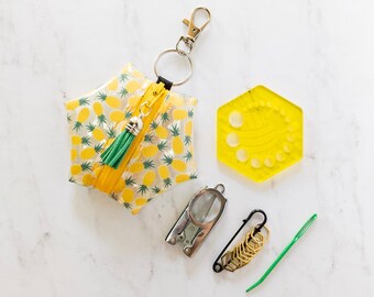 Hexagon Knitting Kits - Fruit Salad - Pineapple Party Jelly - gift for knitter, needle gauge, stitch markers, knitting accessories