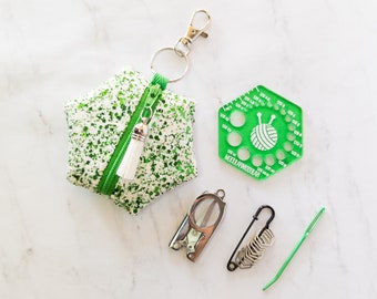Hexagon Knitting Kits - Christmas - Snowy Trees Glitter - gift for knitter, needle gauge, knitting accessories, stocking stuffer