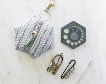 Hexagon Knitting Kits - Grey Knit - gift for knitter, needle gauge, stitch markers, knitting accessories, stocking stuffer