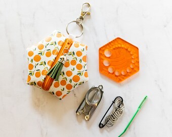 Hexagon Knitting Kits - Fruit Salad - Rhymes With Orange - gift for knitter, needle gauge, stitch markers, knitting accessories