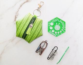 Hexagon Knitting Kits - Lime Knit - gift for knitter, needle gauge, stitch markers, knitting accessories, stocking stuffer