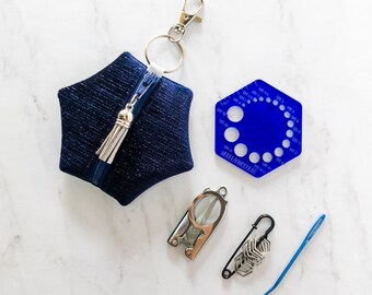 Hexagon Knitting Kits - Christmas - Tinsel Velvet Winter Night - gift for knitter, needle gauge, knitting accessories, stocking stuffer