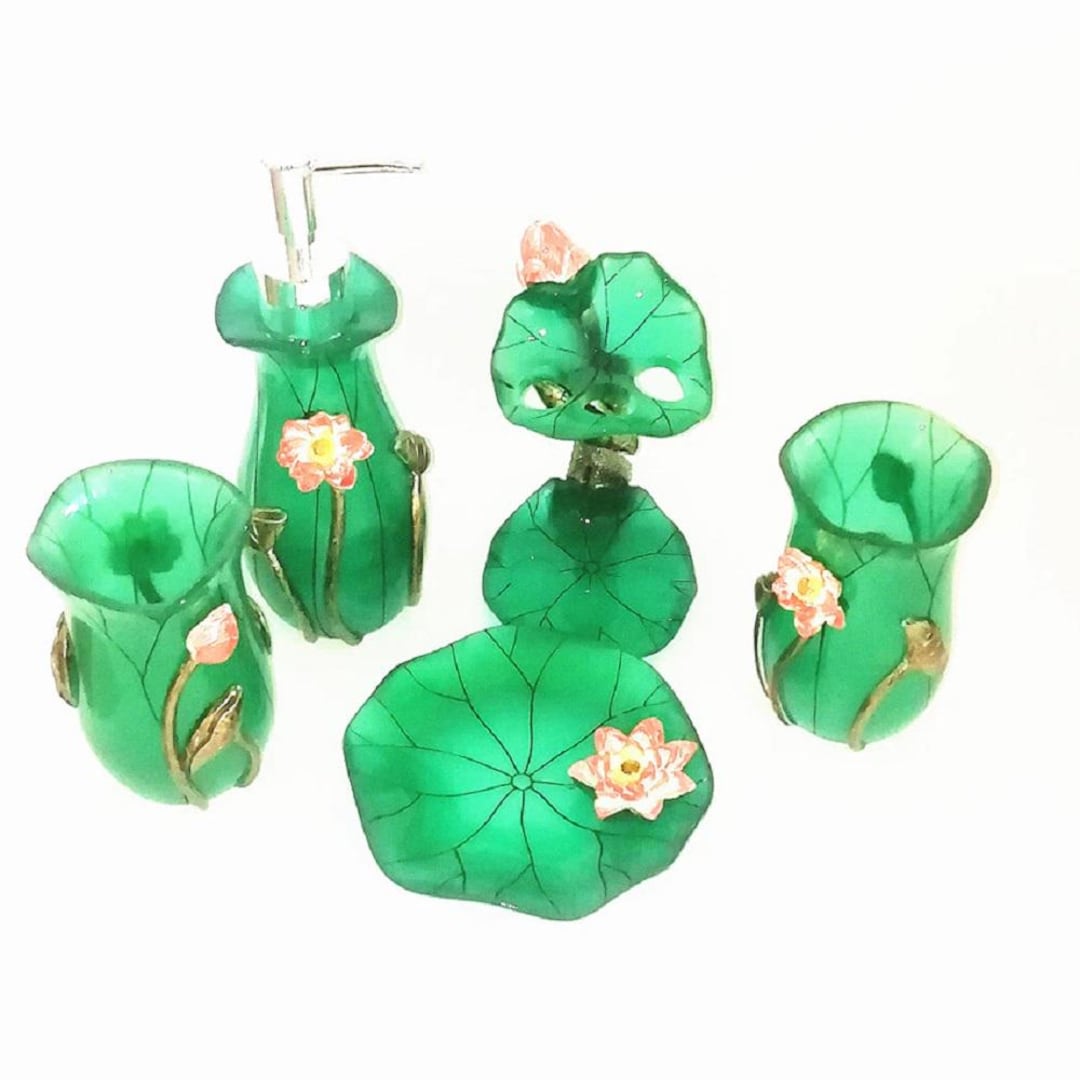 Green Bathroom Accessory Set - Etsy