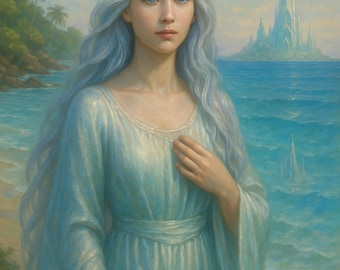 Oceanic Feminine Art Print — Watchful Presence | Calm Goddess Energy | Digital Download