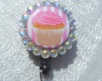 Cupcake - Pink and White Stripes ID Badge Holder
