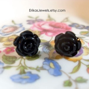 Little Black Rose Stud Earrings Extra Small 8 x 8 x 6 mm image 2