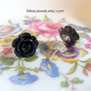 Little Black Rose Stud Earrings Extra Small 8 x 8 x 6 mm image 1