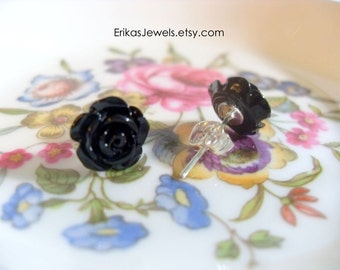 Little Black Rose Stud Earrings - Extra Small - 8 x 8 x 6 mm