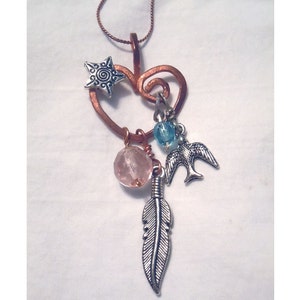 OOAK Steampunk heart and bird necklace image 1