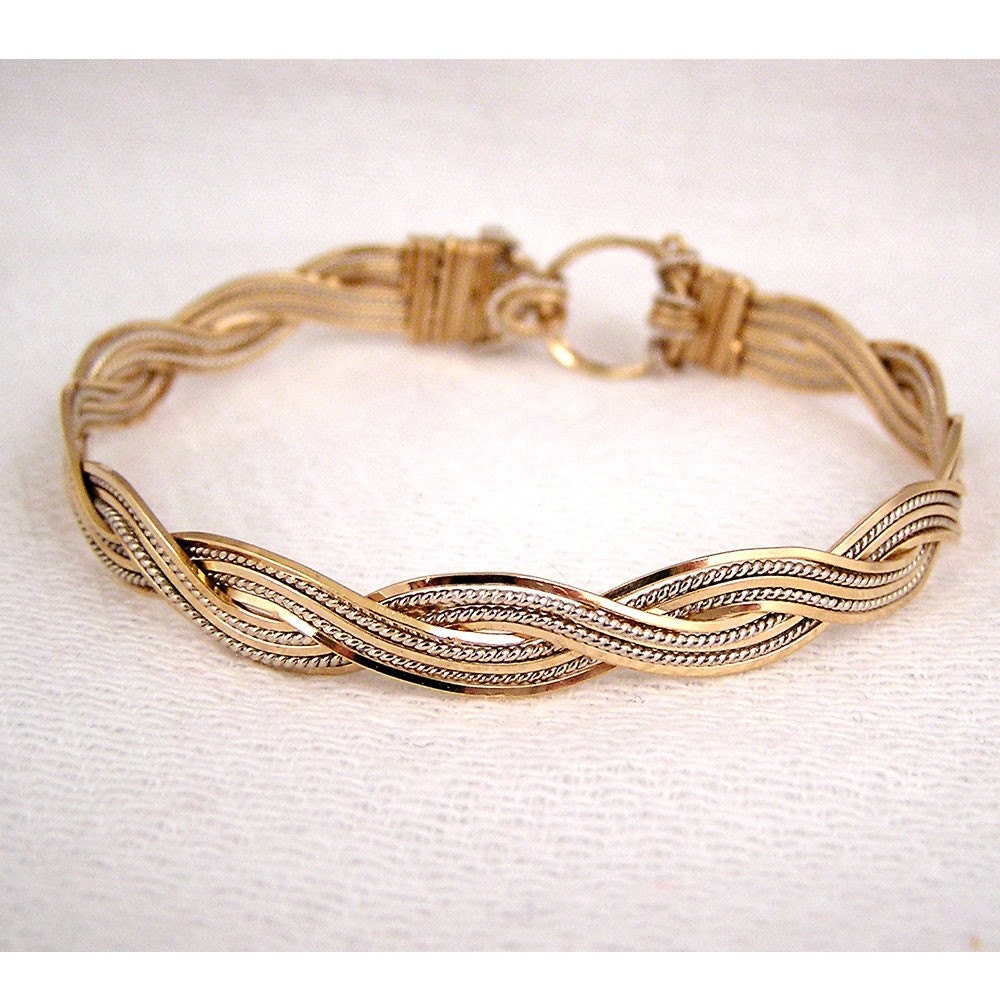 gold and silver Wave Bracelet two tone sterling bangle