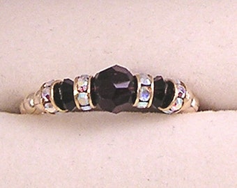 Birthstone ring gold fill, Swarovski crystal beaded