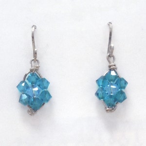 Sterling silver and Swarovski crystal flower drop wire wrapped earrings image 1