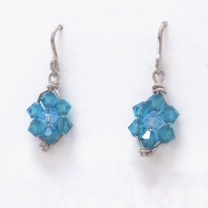 Sterling silver and Swarovski crystal flower drop wire wrapped earrings zdjęcie 2