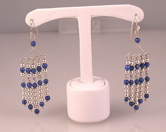 Lapis and silver chandelier drop earrings blue sterling