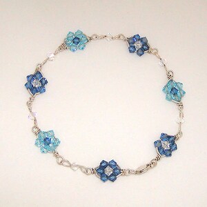 Swarovski crystal and silver wire wrapped bracelet sterling Blue Flowers