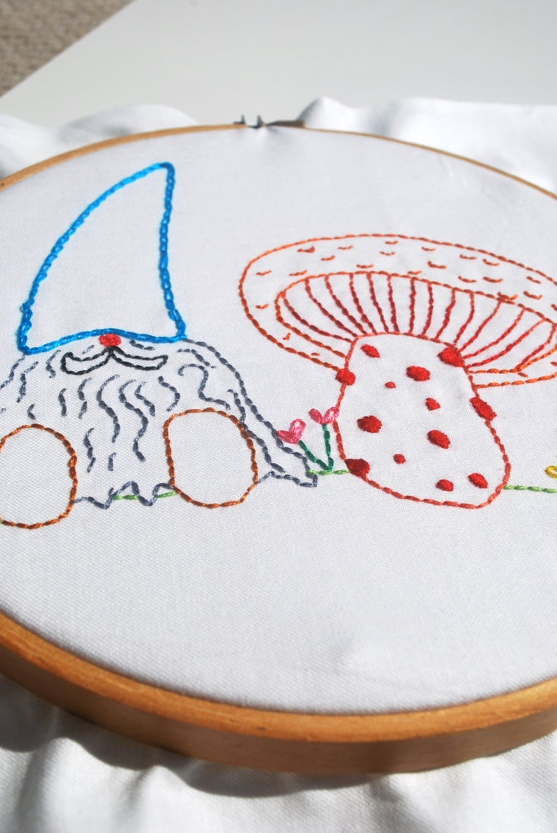 Gnomemushroom hand embroidery pattern  etsy Gnomemushroom hand embroidery pattern  etsy