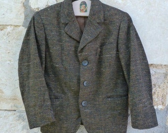 Vintage 1950 old French brown wool children jacket size 4/6 years