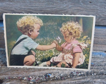 Vintage 1930/1950s  French color photographic image Childrens Babys