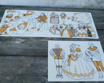 Vintage 1950/50s French Perrault Fairy tales cut out paper game educative  school decorative set of 2 posters 25.5 " x 19.6 "