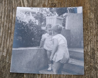 Vintage 1950/50s French black and white photography children on garden 3.3" x 3.3"