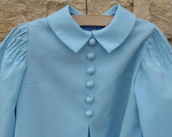 Vintage 1970 robe longue évasée bleu ciel