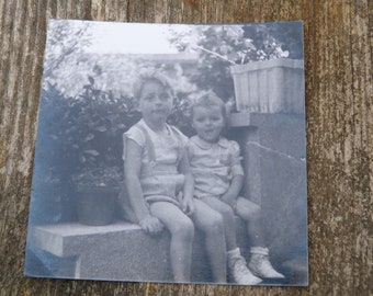 Vintage 1950/50s French black and white photography children on garden 3.3" x 3.3"