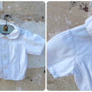 Vintage  1950/50s French white cotton baby blouse short sleeves / size 1 year