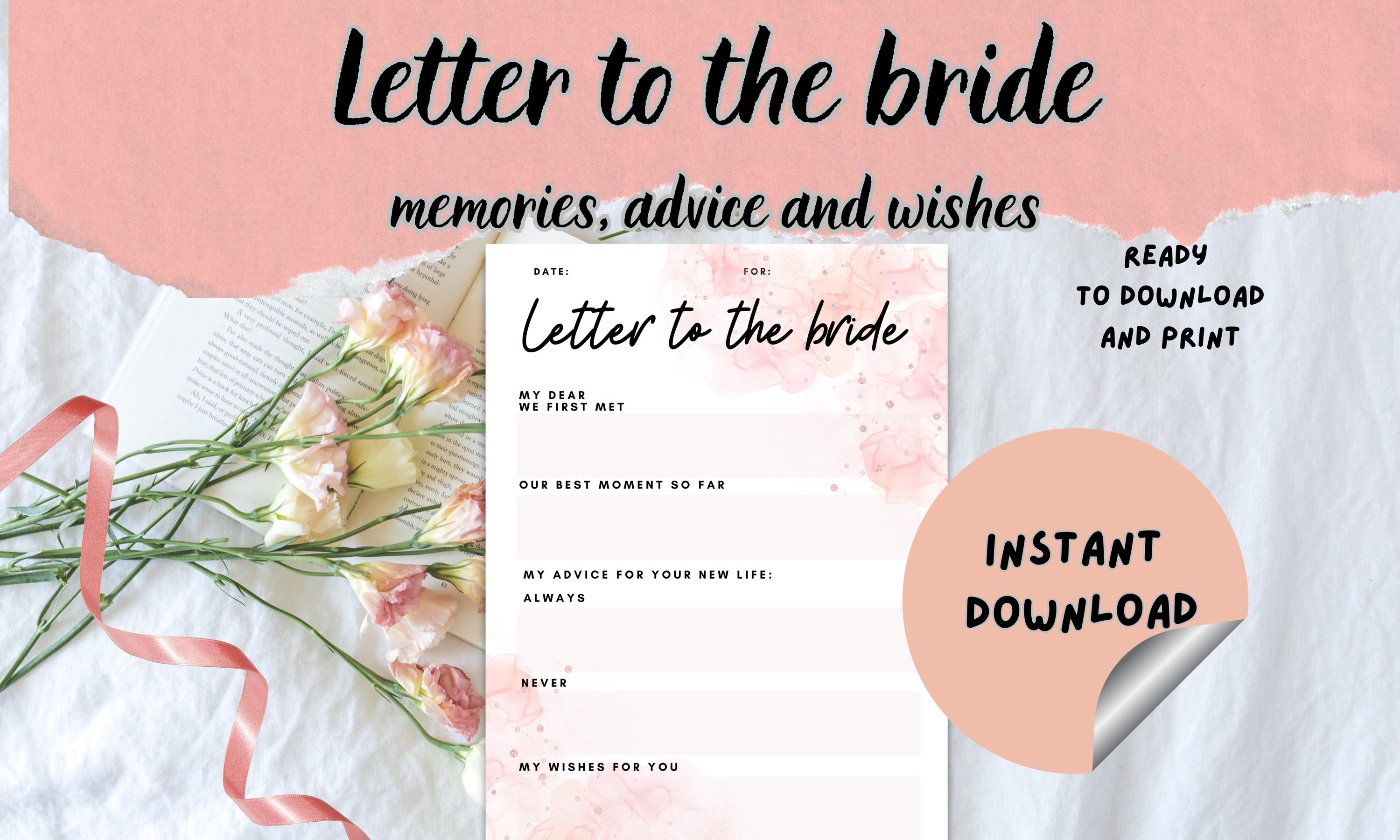 Letter to the Bride Printable Memories Advice Wishes for the Bride
