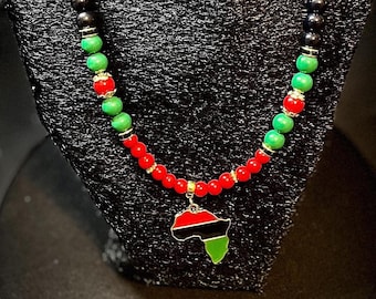 Beaded necklace with Africa continent pendant
