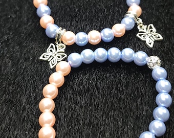 baby pink and baby blue silver rose and butterflies bracelets