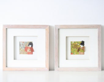 Two framed geisha's made with Japanese origami