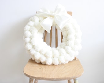 Large off white pompom wreath