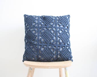 Denim blue crochet pillowcase