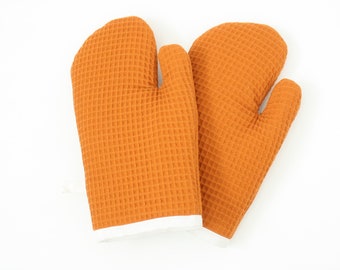 Waffle cloth oven gloves orange