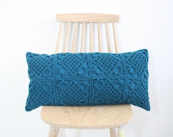 Petrol crochet pillowcase 60 x 30 cm